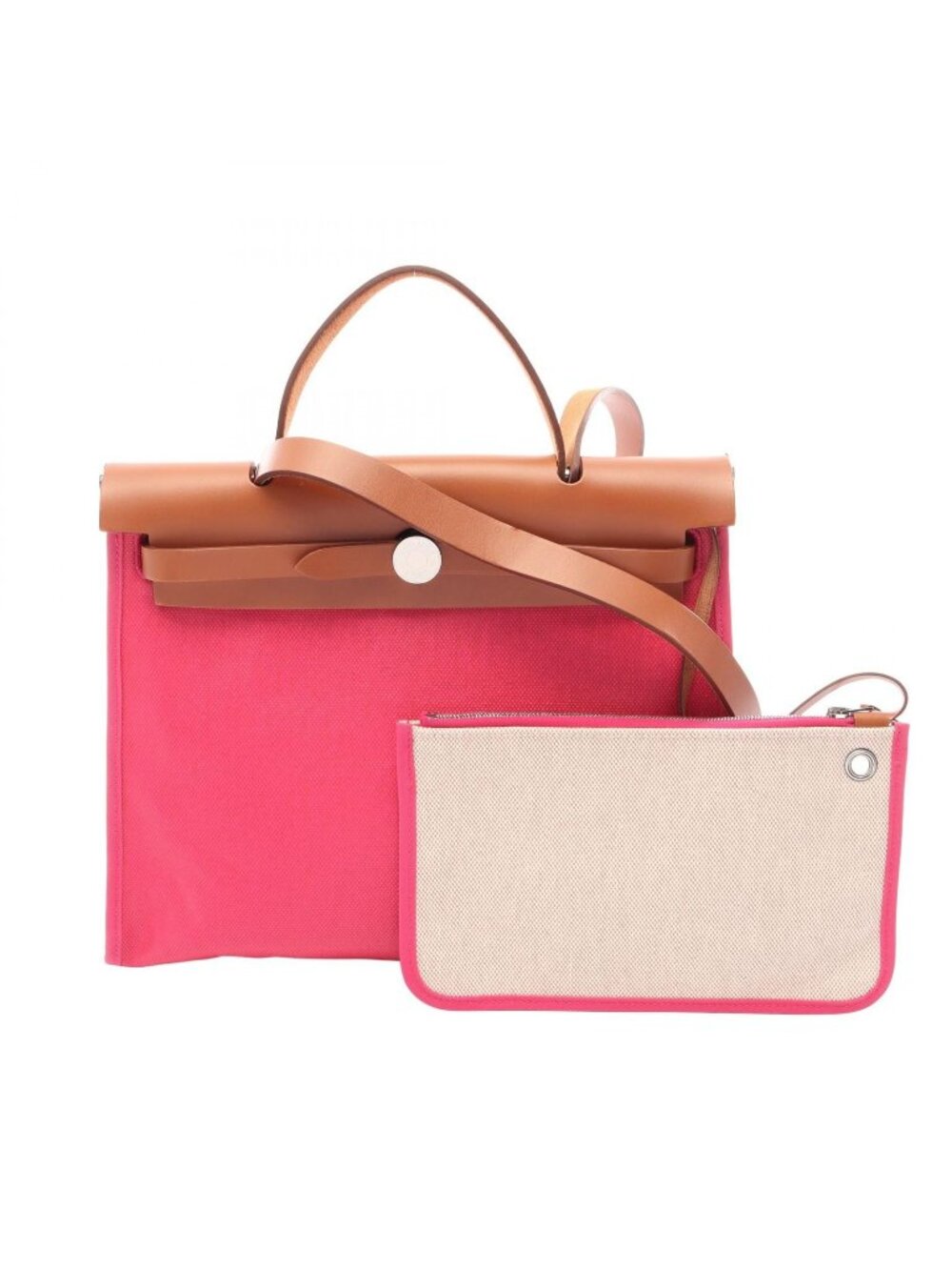 Hermes Handbag Herbag Zip PM 2-Way Pink Fauve Canvas Leather PM
